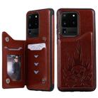 For Galaxy S20 Ultra Skull Embossing Pattern Shockproof Protective Case with Card Slots & Photo Frame(Brown) - 1