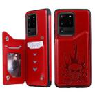 For Galaxy S20 Ultra Skull Embossing Pattern Shockproof Protective Case with Card Slots & Photo Frame(Red) - 1