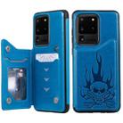 For Galaxy S20 Ultra Skull Embossing Pattern Shockproof Protective Case with Card Slots & Photo Frame(Blue) - 1