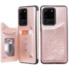 For Galaxy S20 Ultra Skull Embossing Pattern Shockproof Protective Case with Card Slots & Photo Frame(Rose Gold) - 1