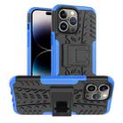For iPhone 14 Pro Tire Texture TPU + PC Phone Case with Holder(Blue) - 1