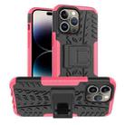 For iPhone 14 Pro Tire Texture TPU + PC Phone Case with Holder(Pink) - 1