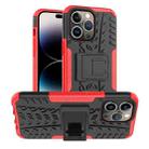 For iPhone 14 Pro Max Tire Texture TPU + PC Phone Case with Holder (Red) - 1