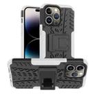 For iPhone 14 Pro Max Tire Texture TPU + PC Phone Case with Holder (White) - 1