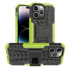 For iPhone 14 Pro Max Tire Texture TPU + PC Phone Case with Holder (Green) - 1