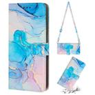 For iPhone 14 Pro Max Crossbody Painted Marble Pattern Leather Phone Case (Pink Green) - 1