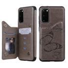 For Galaxy S20 Butterfly Embossing Pattern Shockproof Protective Case with Holder & Card Slots & Photo Frame(Grey) - 1