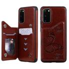 For Galaxy S20 Butterfly Embossing Pattern Shockproof Protective Case with Holder & Card Slots & Photo Frame(Brown) - 1