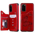 For Galaxy S20 Butterfly Embossing Pattern Shockproof Protective Case with Holder & Card Slots & Photo Frame(Red) - 1