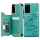 For Galaxy S20 Plus Butterfly Embossing Pattern Shockproof Protective Case with Holder & Card Slots & Photo Frame(Green) - 1