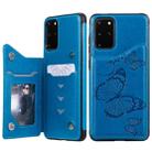 For Galaxy S20 Plus Butterfly Embossing Pattern Shockproof Protective Case with Holder & Card Slots & Photo Frame(Blue) - 1