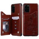 For Galaxy S20 Plus Butterfly Embossing Pattern Shockproof Protective Case with Holder & Card Slots & Photo Frame(Brown) - 1