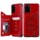 For Galaxy S20 Plus Butterfly Embossing Pattern Shockproof Protective Case with Holder & Card Slots & Photo Frame(Red) - 1
