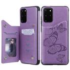 For Galaxy S20 Plus Butterfly Embossing Pattern Shockproof Protective Case with Holder & Card Slots & Photo Frame(Purple) - 1