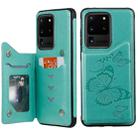 For Galaxy S20 Ultra Butterfly Embossing Pattern Shockproof Protective Case with Holder & Card Slots & Photo Frame(Green) - 1