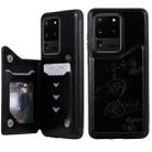 For Galaxy S20 Ultra Butterfly Embossing Pattern Shockproof Protective Case with Holder & Card Slots & Photo Frame(Black) - 1