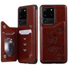 For Galaxy S20 Ultra Butterfly Embossing Pattern Shockproof Protective Case with Holder & Card Slots & Photo Frame(Brown) - 1