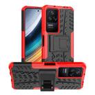 For Xiaomi Redmi K40S Tire Texture TPU + PC Phone Case with Holder(Red) - 1