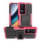 For Xiaomi Redmi K40S Tire Texture TPU + PC Phone Case with Holder(Pink) - 1