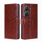 For Asus Zenfone 9 Geometric Stitching Leather Phone Case(Dark Brown) - 1