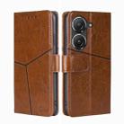 For Asus Zenfone 9 Geometric Stitching Leather Phone Case(Light Brown) - 1