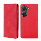 For Asus Zenfone 9 Skin Feel Magnetic Horizontal Flip Leather Phone Case(Red) - 1