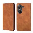 For Asus Zenfone 9 Skin Feel Magnetic Horizontal Flip Leather Phone Case(Light Brown) - 1