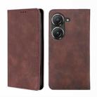 For Asus Zenfone 9 Skin Feel Magnetic Horizontal Flip Leather Phone Case(Dark Brown) - 1