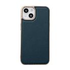 For iPhone 14 Plus Waves Series Nano Electroplating Genuine Leather Phone Case (Green) - 1