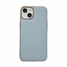 For iPhone 14 Plus Waves Series Nano Electroplating Genuine Leather Phone Case (Blue) - 1