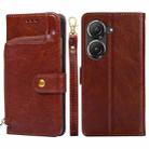 For Asus Zenfone 9 Zipper Bag Leather Phone Case(Brown) - 1