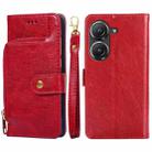 For Asus Zenfone 9 Zipper Bag Leather Phone Case(Red) - 1