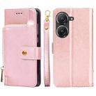 For Asus Zenfone 9 Zipper Bag Leather Phone Case(Rose Gold) - 1