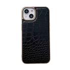 For iPhone 14 Plus Crocodile Texture Genuine Leather Nano Electroplating Phone Case (Black) - 1