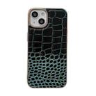 For iPhone 14 Plus Crocodile Texture Genuine Leather Nano Electroplating Phone Case (Dark Green) - 1