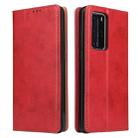 For Huawei P40 Fierre Shann PU Genuine Leather Texture Horizontal Flip Leather Case with Holder & Card Slots & Wallet(Red) - 1