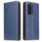 For Huawei P40 Fierre Shann PU Genuine Leather Texture Horizontal Flip Leather Case with Holder & Card Slots & Wallet(Blue) - 1