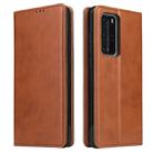 For Huawei P40 Fierre Shann PU Genuine Leather Texture Horizontal Flip Leather Case with Holder & Card Slots & Wallet(Brown) - 1