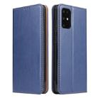 For Galaxy S20 Fierre Shann PU Genuine Leather Texture Horizontal Flip Leather Case with Holder & Card Slots & Wallet(Blue) - 1