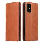 For Galaxy S20 Fierre Shann PU Genuine Leather Texture Horizontal Flip Leather Case with Holder & Card Slots & Wallet(Brown) - 1
