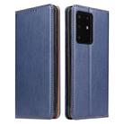 For Galaxy S20 Ultra Fierre Shann PU Genuine Leather Texture Horizontal Flip Leather Case with Holder & Card Slots & Wallet(Blue) - 1