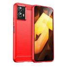 For vivo Y33E 5G Brushed Texture Carbon Fiber Shockproof TPU Phone Case(Red) - 1