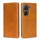 For Asus Zenfone 9 Cow Texture Magnetic Horizontal Flip Leather Phone Case(Light Brown) - 1