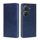 For Asus Zenfone 9 Cow Texture Magnetic Horizontal Flip Leather Phone Case(Blue) - 1