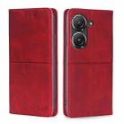 For Asus Zenfone 9 Cow Texture Magnetic Horizontal Flip Leather Phone Case(Red) - 1