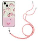For iPhone 13 Bronzing Butterfly Flower TPU Phone Case with Lanyard(Peony) - 1