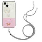 For iPhone 13 Bronzing Butterfly Flower TPU Phone Case with Lanyard(Dandelions) - 1