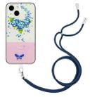 For iPhone 13 Bronzing Butterfly Flower TPU Phone Case with Lanyard(Hydrangea) - 1