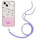 For iPhone 13 Bronzing Butterfly Flower TPU Phone Case with Lanyard(Cherry Blossoms) - 1