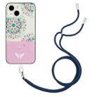 For iPhone 13 Bronzing Butterfly Flower TPU Phone Case with Lanyard(Peacock Flower) - 1
